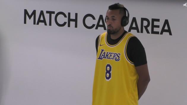 Nick Kyrgios sporting Kobe Bryant’s La Lakers jersey.(Twitter/Australian Open)