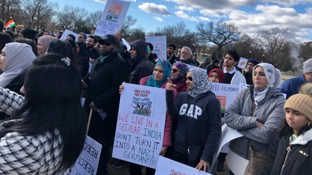 Demonstrators at an anti- Citizenship (Amendment) Act protest in Washington, USA, January 26, 2020.(Photo Credit: IndianAmericanMuslimCouncil / Twitter)