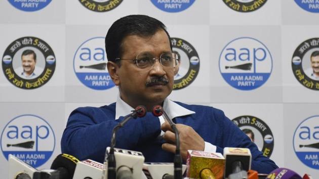 Delhi Chief Minister Arvind Kejriwal speaks to media during a press conference, at the AAP party Office, at DDU Marg, in New Delhi.(Vipin Kumar / Hindustan Times)