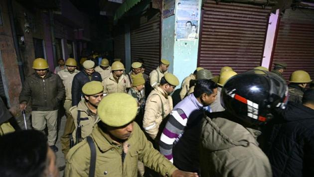 A police patrol in Uttar Pradesh’s Bijnor which was rocked by violence in December during protests against the Citizenship Amendment Act.(HT Photo)