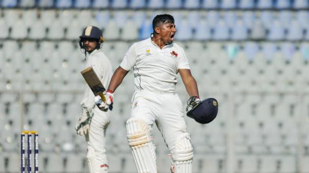 Sarfaraz Khan reacts during the third day of Ranji Trophy.(PTI) Sarfaraz Khan reacts during the third day of Ranji Trophy.(PTI)