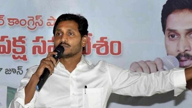 Andhra Pradesh Chief Minister YS Jagan Mohan Reddy addresses the party MLAs in Amravati, on June 7, 2019.(PTI Photo)
