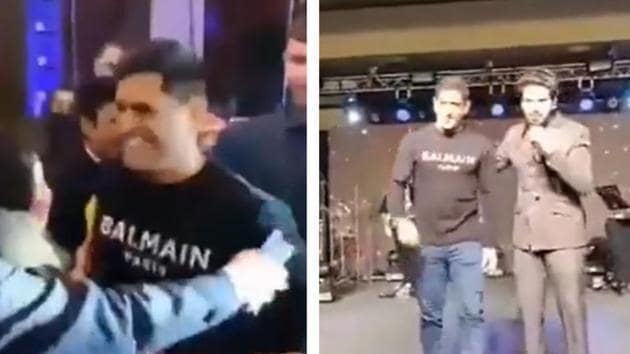 MS Dhoni invited him on stage by singer Armaan Malik.(Screenshot/Facebook) MS Dhoni invited him on stage by singer Armaan Malik.(Screenshot/Facebook)