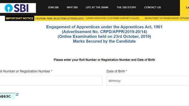SBI Apprentice recruitment exam 2019 marks. (Screengrab) SBI Apprentice recruitment exam 2019 marks. (Screengrab)
