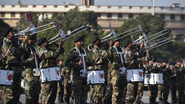 The ceremony traces its origins to the early 1950s when Major Roberts of the Indian Army indigenously developed a unique display by the massed bands. (Sanjeev Verma / HT Photo) The ceremony traces its origins to the early 1950s when Major Roberts of the Indian Army indigenously developed a unique display by the massed bands. (Sanjeev Verma / HT Photo)