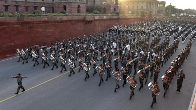 The Military Bands, Pipe and Drum Bands and also Buglers and Trumpeters from Indian Army, Navy and Air Forces performed during the full dress rehearsal. (Sanjeev Verma / HT Photo) The Military Bands, Pipe and Drum Bands and also Buglers and Trumpeters from Indian Army, Navy and Air Forces performed during the full dress rehearsal. (Sanjeev Verma / HT Photo)