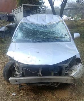 The Toyota Etios Liva car that allegedly killing three people at Bilaspur-Tauru road near a restaurant, in Gurugram.(HT Photo) The Toyota Etios Liva car that allegedly killing three people at Bilaspur-Tauru road near a restaurant, in Gurugram.(HT Photo)