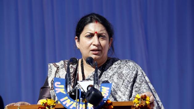 Minister for Women and Child Development Smriti Irani attends Public outreach programme at Katra, in Jammu.(Photo by Nitin Kanotra / Hindustan Times) Minister for Women and Child Development Smriti Irani attends Public outreach programme at Katra, in Jammu.(Photo by Nitin Kanotra / Hindustan Times)