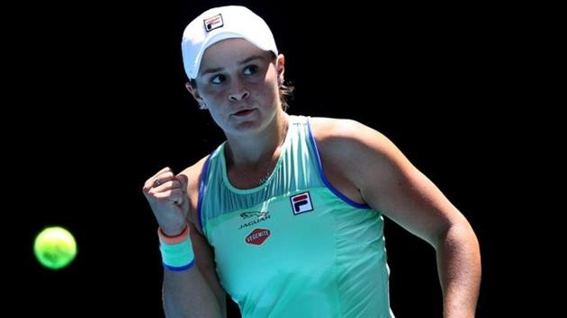 Australia's Ashleigh Barty celebrates during her match against Czech Republic's Petra Kvitova.(REUTERS)