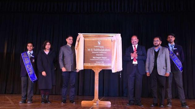 MS Subbulakshmi auditorium at Cambridge School, Greater Noida.(HT)