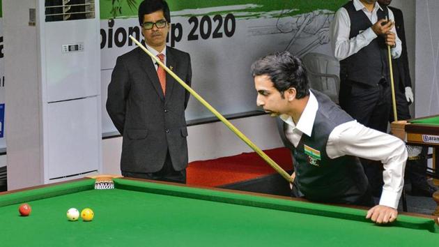 Pankaj Advani in action at the PYC Hindu Gymkhana on Tuesday. (HT Photo) Pankaj Advani in action at the PYC Hindu Gymkhana on Tuesday. (HT Photo)