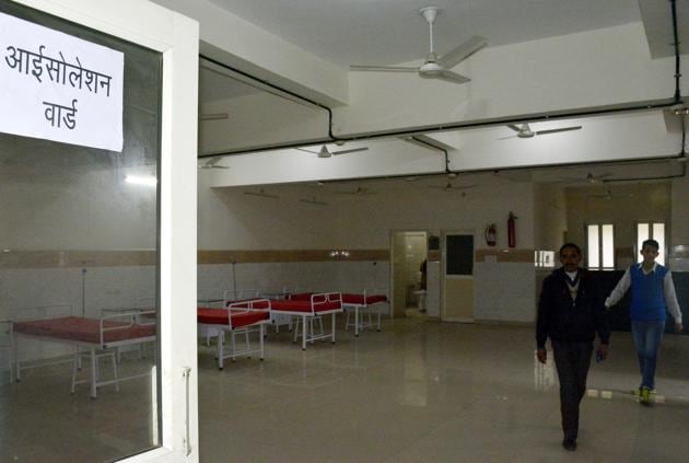 A coronavirus isolation ward at a government hospital, Ghaziabad, January 28. Within India, our own damage may end up being largely self-inflicted by lack of trust in our health system to respond effectively and to share information to enable us to protect ourselves(Sakib Ali /Hindustan Times)