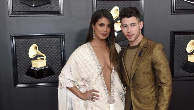 Priyanka Chopra and Nick Jonas at the 62nd annual Grammy Awards.(AP)