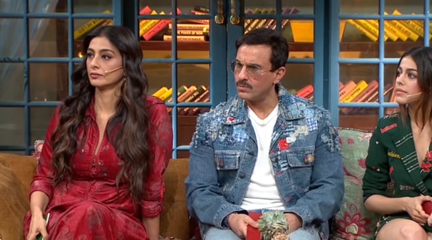 Tabu, Saif Ali Khan and Alaya F during Jawaani Jaaneman promotions on The Kapil Sharma Show.