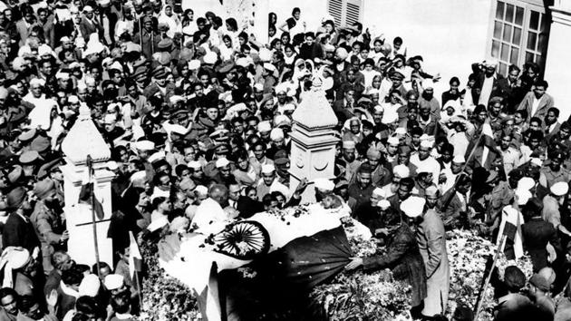 Mahatma Gandhi’s body at Birla House after his assassination on January 30, 1948.(Courtesy: National Gandhi Museum)