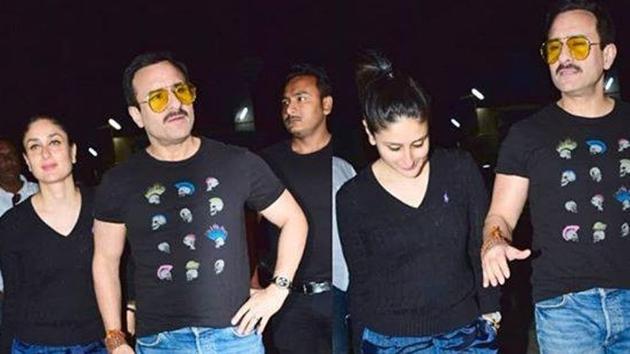 Kareena and Saif were twinning in matching dark blue pants and black tops. Check it out!(INSTAGRAM)