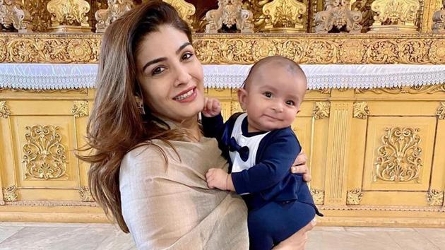 Raveena Tandon with her grandson Rudra.