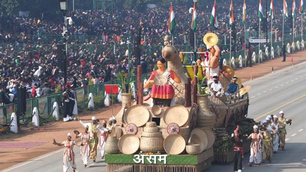 The tableau from Assam during the 71st Republic Day parade at Rajpath in New Delhi.(Arvind Yadav/HT PHOTO)