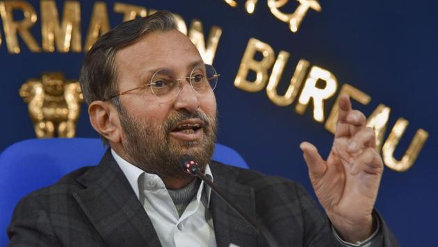 Union Information and Broadcasting Minister Prakash Javadekar briefs the media on cabinet decisions at Shastri Bhawan, New Delhi.(Photo: PTI)