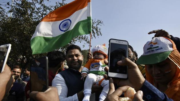 People gathered in large numbers to celebrate the 71st Republic Day, during the ongoing round the clock protests against CAA, NRC and NPR at Shaheen Bagh, in New Delhi.(Burhaan Kinu / Hindustan Times) People gathered in large numbers to celebrate the 71st Republic Day, during the ongoing round the clock protests against CAA, NRC and NPR at Shaheen Bagh, in New Delhi.(Burhaan Kinu / Hindustan Times)