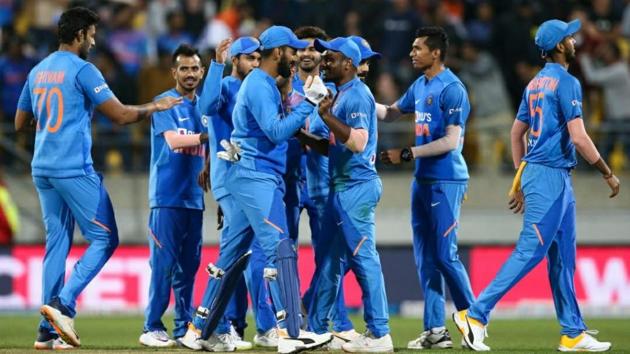 Team India celebrate during the 4th T20I.(@imVkohli)
