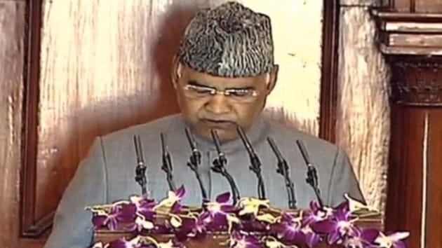 President Ram Nath Kovind addressing both Houses of Parliament, marking the beginning of the budget session on Friday.(ANI photo)