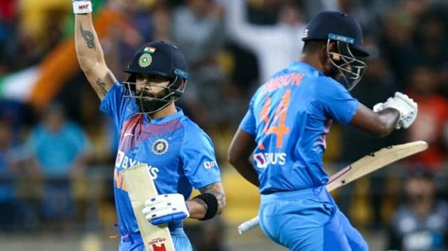Virat Kohli and Sanju Samson celebrate India’s win. (Virat Kohli)