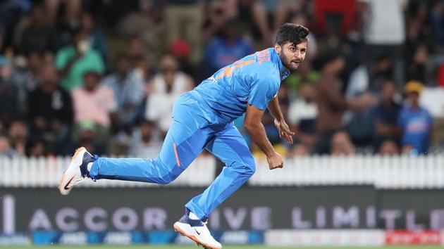 India’s Shardul Thakur bowls during T20 match against New Zealand.(AFP)