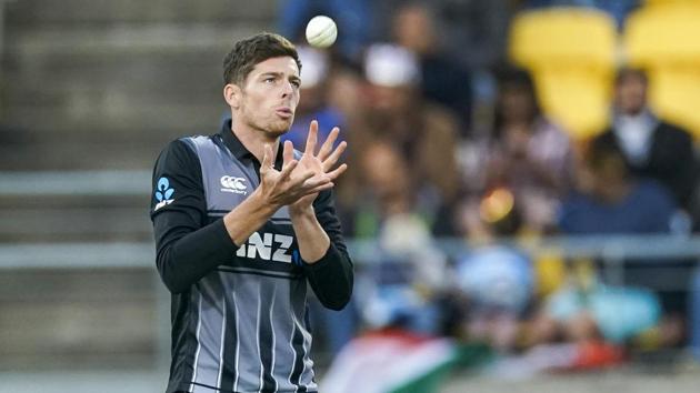 New Zealand's Mitchell Santner catches the ball. (AP)