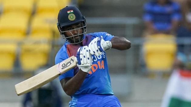 India's Sanju Samson plays a shot during the Twenty/20 cricket international between India and New Zealand. (AP)