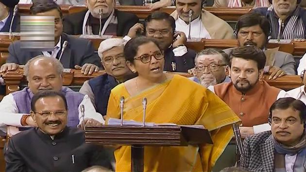 **EDS: TV GRAB** New Delhi: Finance Minister Nirmala Sitharaman presents the Union Budget 2020-21 in the Lok Sabha, in New Delhi, Saturday, Feb. 1, 2020(PTI)