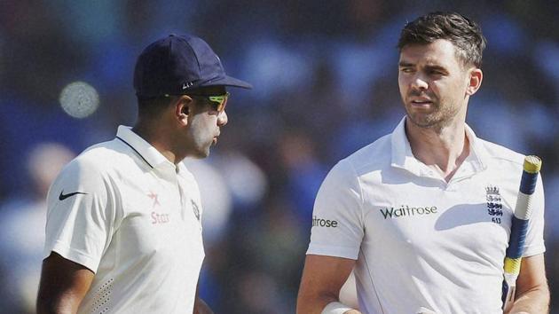 File image of India cricketer R Ashwin speaking to England cricketer James Anderson.(PTI)