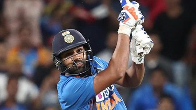 Rohit Sharma in action during the match between India and New Zealand.(Twitter)