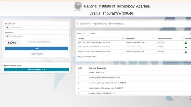 NIT Agartala Recruitment 2020. (Screengrab) NIT Agartala Recruitment 2020. (Screengrab)