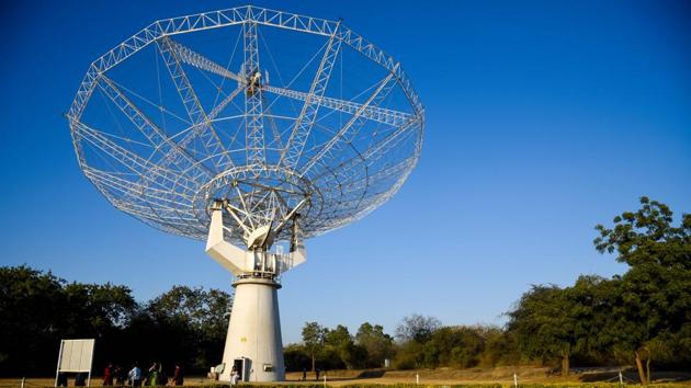 A team of astronomers at NCRA , on January 3, discovered a ’mysterious’ ring of hydrogen gas around a distant galaxy, using the GMRT. The ring is much bigger than the galaxy it surrounds and has a diametre about four times that of our Milky Way, according to NCRA researchers. The galaxy discovered (named AGC 203001), is located about 260 million light-years away from earth. (Sanket Wankhade / HT Photo)