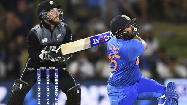 India's Rohit Sharma hits a six. (AP) India's Rohit Sharma hits a six. (AP)