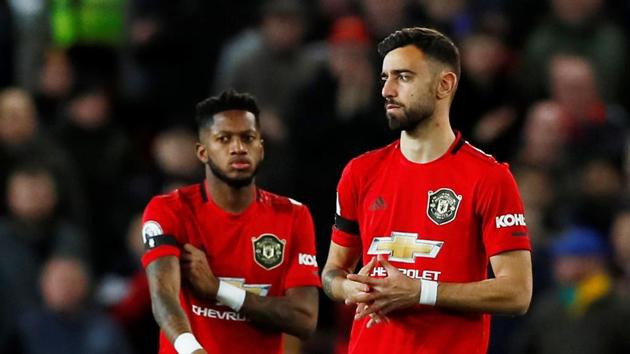 Manchester United's Bruno Fernandes and Fred before the match. (Action Images via Reuters) Manchester United's Bruno Fernandes and Fred before the match. (Action Images via Reuters)