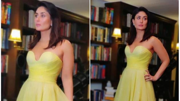Kareena Kapoor Khan’s Gaby Charbachy lemon yellow strapless gown with thigh-high slit looked absolutely gorgeous. The actor’s crop was in beachy waves complemented her minimal make-up and jewellery. (INSTAGRAM) Kareena Kapoor Khan’s Gaby Charbachy lemon yellow strapless gown with thigh-high slit looked absolutely gorgeous. The actor’s crop was in beachy waves complemented her minimal make-up and jewellery. (INSTAGRAM)