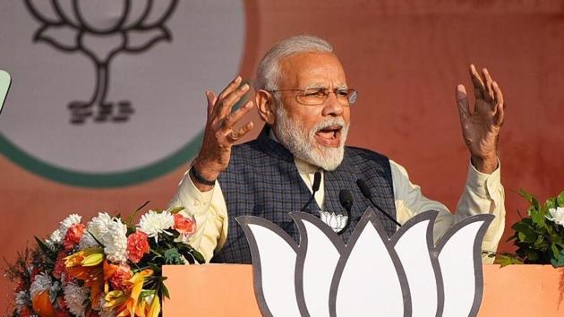 Prime Minister Narendra Modi addressing an election rally at GDB Karkardooma ground in east Delhi on Monday. (Raj K Raj/HT Photo) Prime Minister Narendra Modi addressing an election rally at GDB Karkardooma ground in east Delhi on Monday. (Raj K Raj/HT Photo)