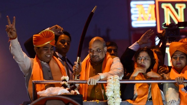 Amit Shah addressed an election rally in Mundka in West Delhi on Monday. (Photo: Burhaan Kinu/ Hindustan Times) Amit Shah addressed an election rally in Mundka in West Delhi on Monday. (Photo: Burhaan Kinu/ Hindustan Times)