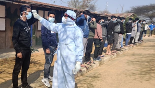 A group of evacuees from Wuhan at a quarantine centre in Manesar near Delhi. (ANI) A group of evacuees from Wuhan at a quarantine centre in Manesar near Delhi. (ANI)