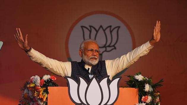 Prime Minister Narender Modi at an election campaign rally for the Delhi Assembly at CBD Ground in Karkardooma in New Delhi. (Raj K Raj/HT PHOTO) Prime Minister Narender Modi at an election campaign rally for the Delhi Assembly at CBD Ground in Karkardooma in New Delhi. (Raj K Raj/HT PHOTO)