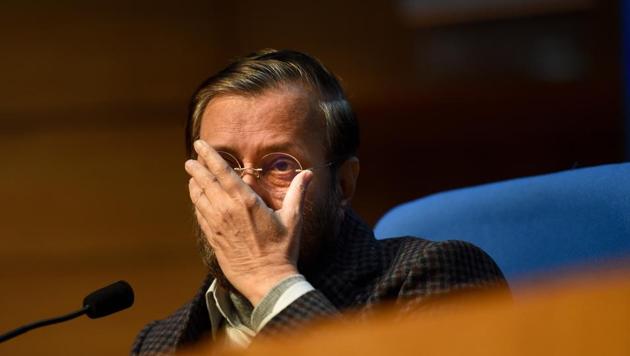 Union Information and Broadcasting Minister Prakash Javadekar at National Media Center in New Delhi.(Photo: PTI) Union Information and Broadcasting Minister Prakash Javadekar at National Media Center in New Delhi.(Photo: PTI)