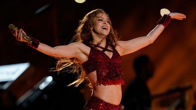 Shakira performs during the halftime show. (REUTERS)