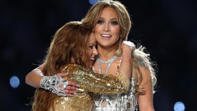 Jennifer Lopez and Shakira perform during the halftime show. (REUTERS)