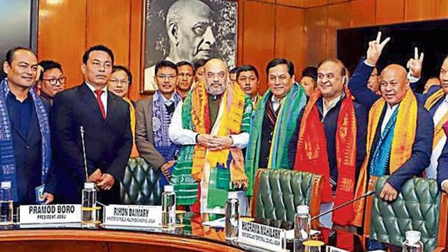 Home minister Amit Shah at the signing of the Bodo Accord in New Delhi on January 27. (PTI image) Home minister Amit Shah at the signing of the Bodo Accord in New Delhi on January 27. (PTI image)