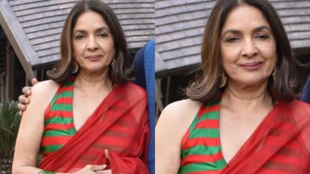 Neena Gupta stuns in a red and pink saree, flaunts her new hair-do.(Varinder Chawla)