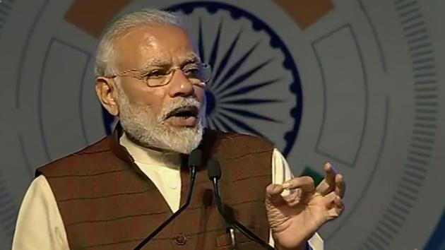 Prime Minister Narendra Modi inaugurated the 11th edition of Def Expo. In his inaugural speech, he coined a new mantra, “Make in India, for India and for the world,” and said this policy is being adhered to by his government to prepare robust defence infrastructure in the country. (DD NEWS/PTI)