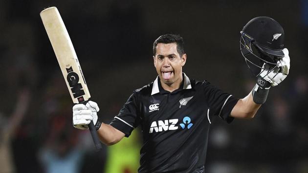Hamilton: New Zealand's Ross Taylor celebrates his century. (AP)