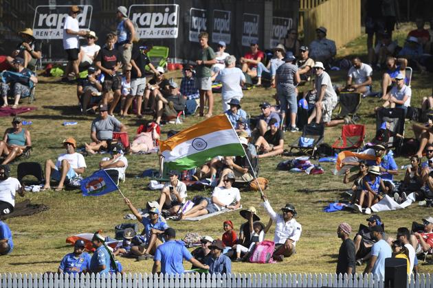Fans and supporters gather during the One Day cricket international between India and New Zealand at Seddon Oval in Hamilton (AP)